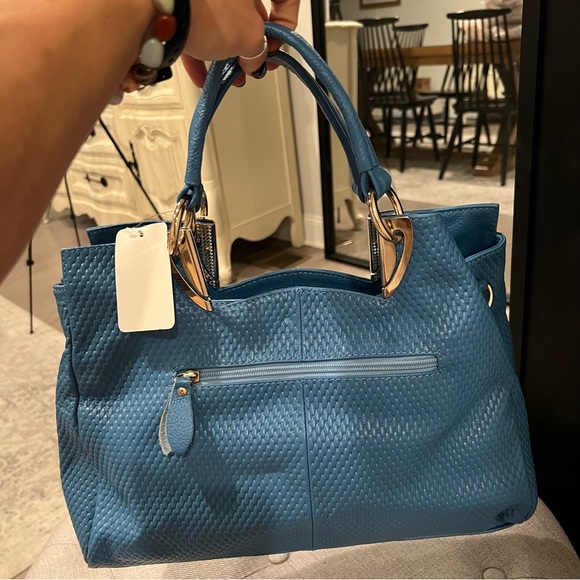 NEW Authentic Leather Baby Blue Purse Handbag - Picture 10 of 15